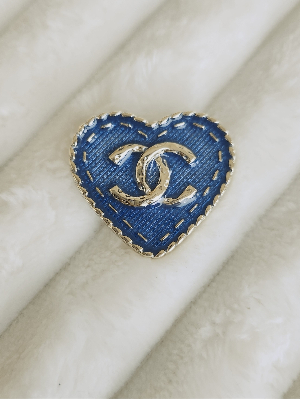 CHANEL Heart Brooch Blue Denim Enamel Gold CC Cruise 2025